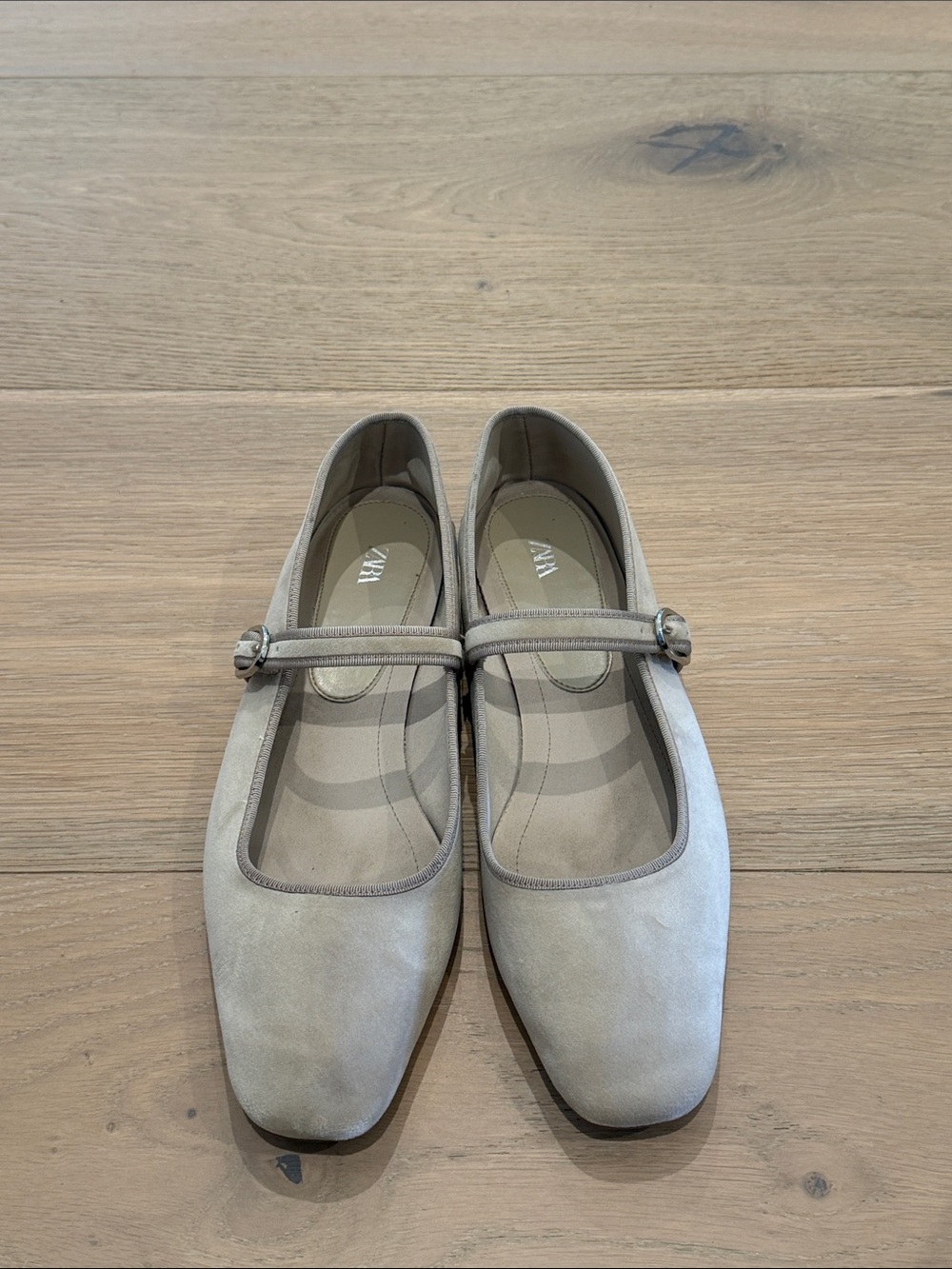 Zara Light Beige Mary Jane Flats with Buckle Strap